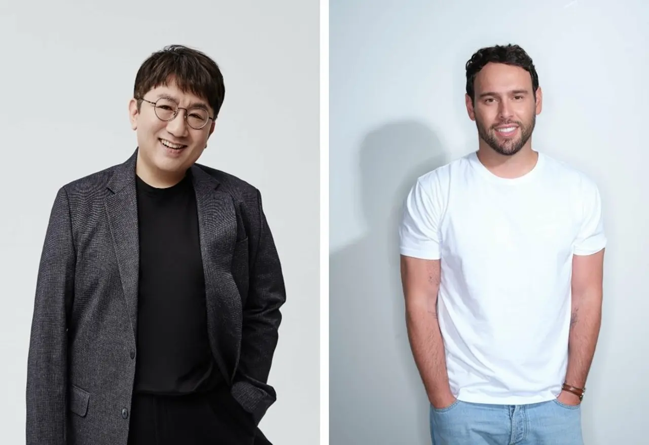 ▲ HYBE議長のバン・シヒョク、HYBE AMERICA CEOのスクーター・ブロウン