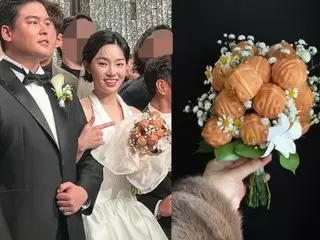 「こんなブーケは初めて」…俳優イ・ジャンウの結婚式に登場した“クルミ饅頭ブーケ”に視線集中